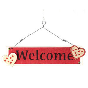 Welcome Sign "Valentine" Adult's Red Home Decor Heart Glittered Wire Hanger Cute